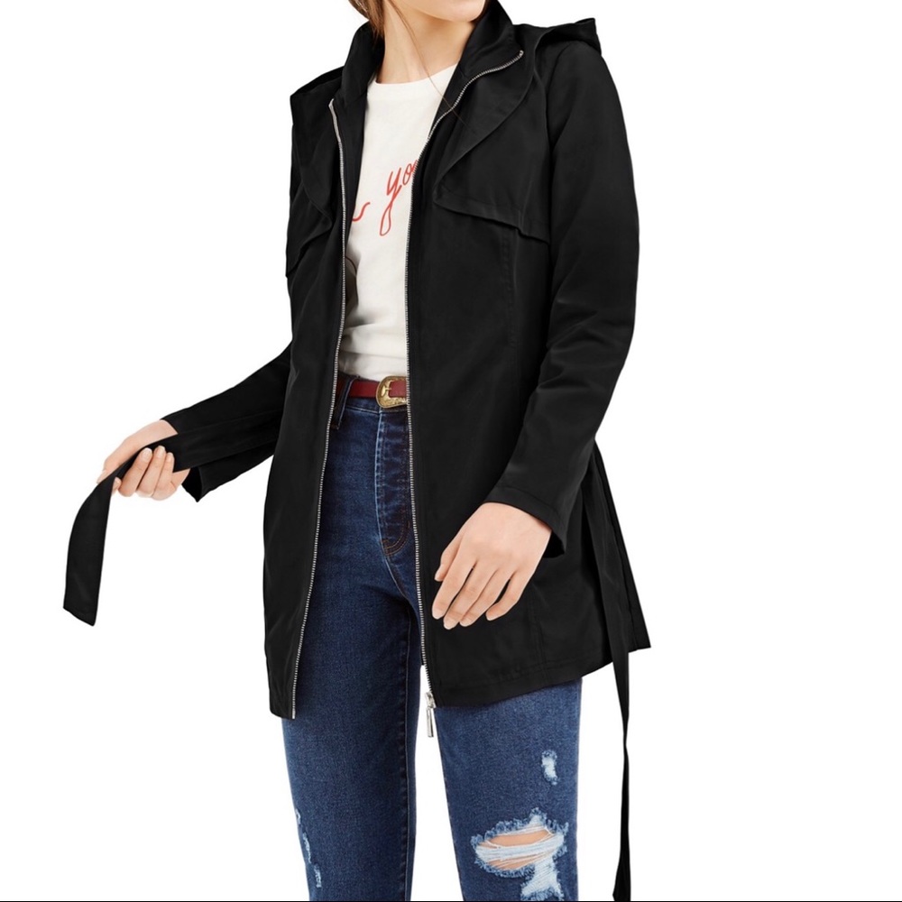 NEW Jou Jou Black Juniors Hooded Trench Coat